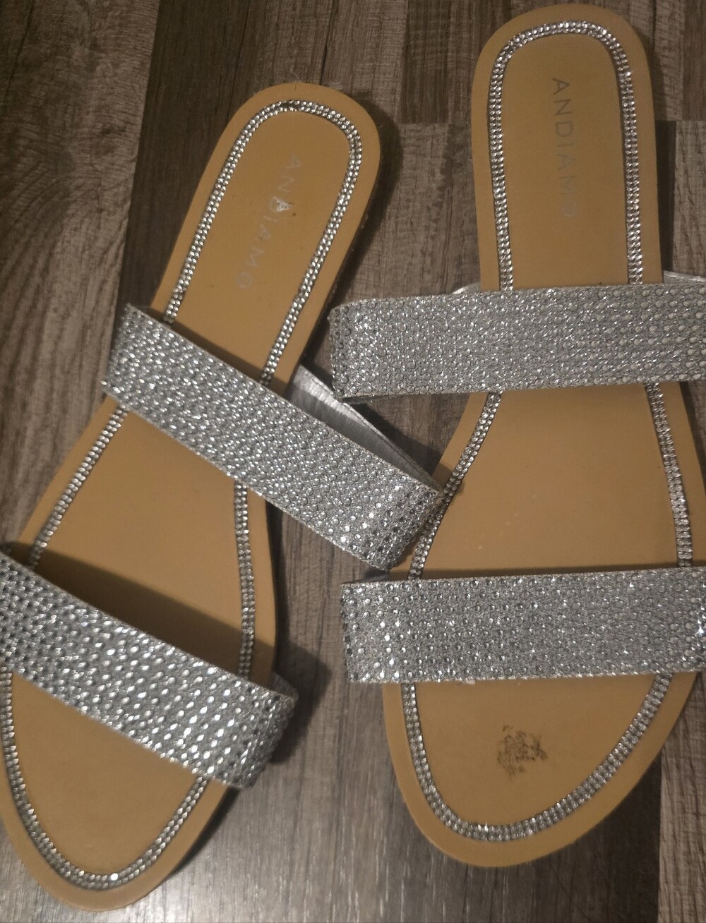 Silver Sparkle Double-Strap Slide Sandals